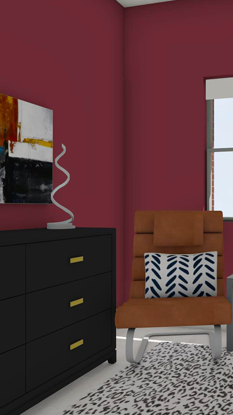 red sitting room by Diva by Design harlingen interior designer