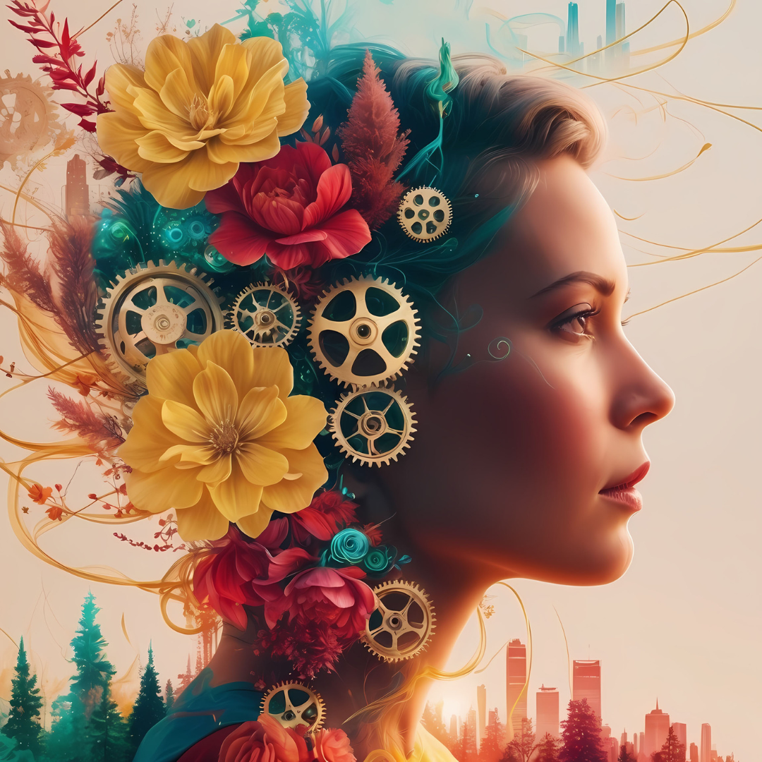 surrealist image of woman profile human design generator type Diva by Design