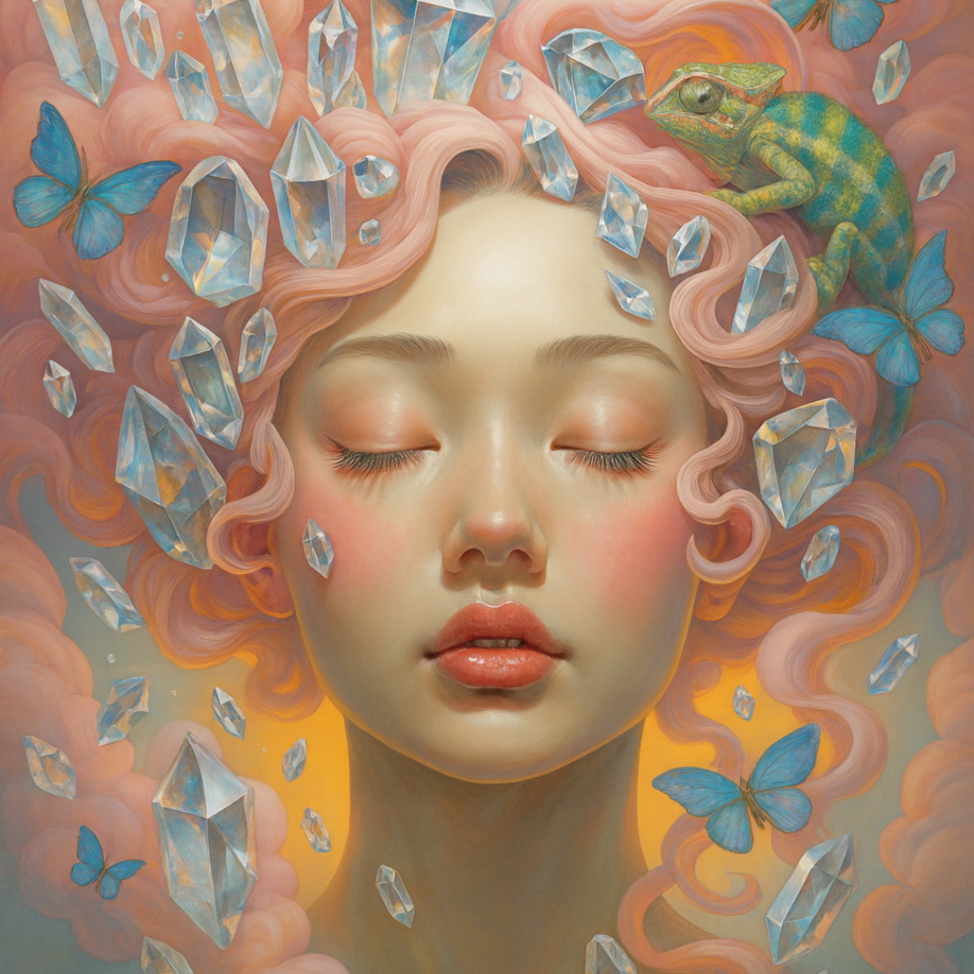 image of woman with pink hair with crystals and mirrors in her hair human design foundations session diva by design