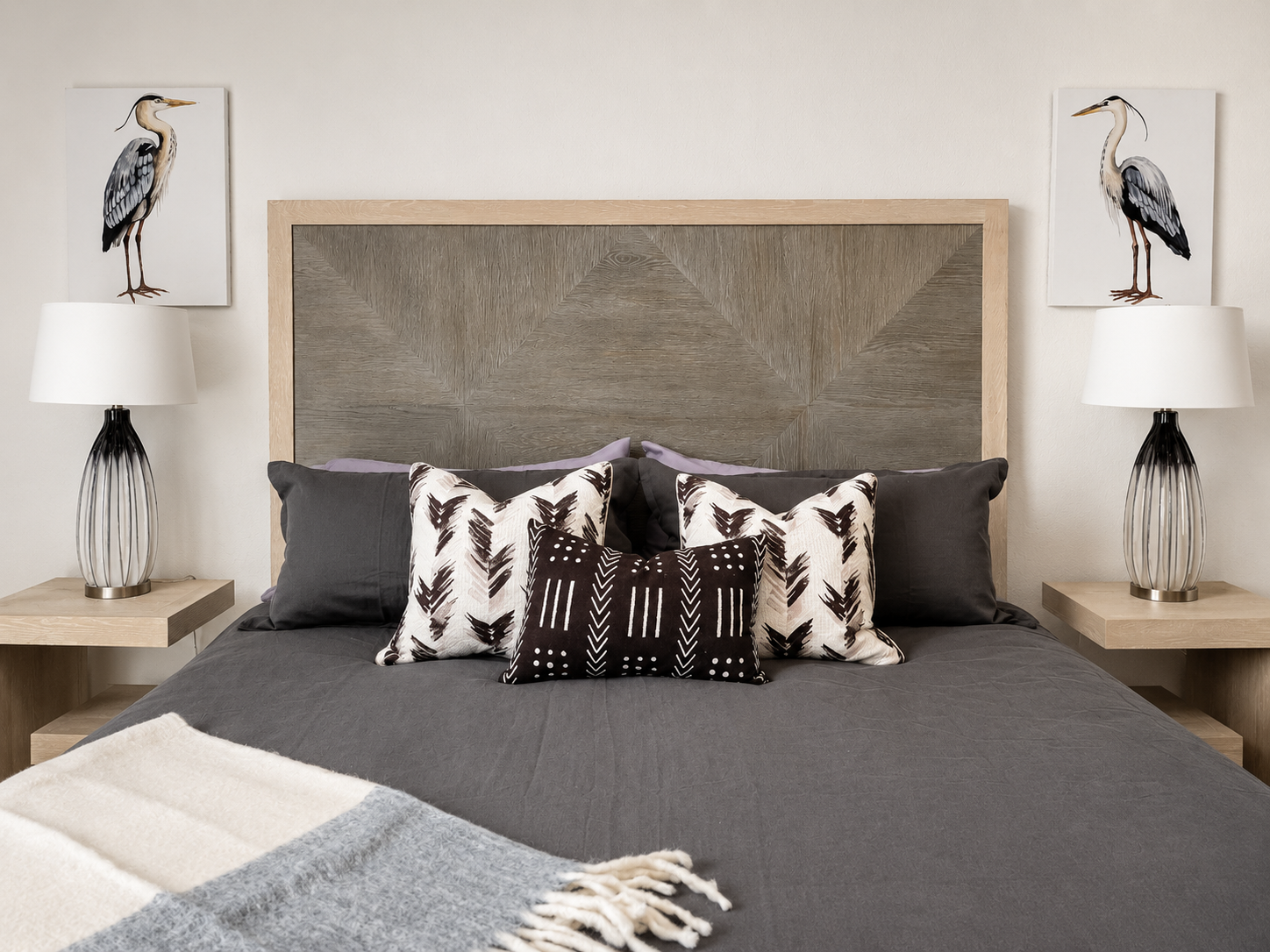 modern contemporary primary room headboard detail in a beach condo